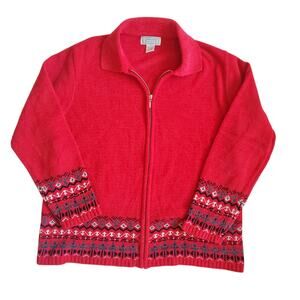 Vintage Red Sweater Cottagecore Zip-Up Cardigan 90's Jennifer Moore - Medium
